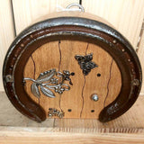 Horseshoe Fairy Door 12 cm x 14 cm with Tractor and Butterfly Key, Butterfly and Fact Sheet, by Liffey Forge - Parade Handmade