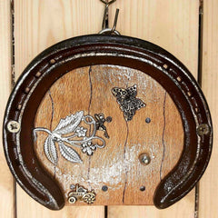 Horseshoe Fairy Door with Tractor and Butterfly Key, Butterfly and Fact Sheet, by Liffey Forge