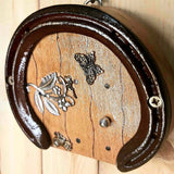 Horseshoe Fairy Door 12 cm x 14 cm with Tractor and Butterfly Key, Butterfly and Fact Sheet, by Liffey Forge - Parade Handmade