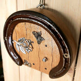 Horseshoe Fairy Door 12 cm x 14 cm with Tractor and Butterfly Key, Butterfly and Fact Sheet, by Liffey Forge - Parade Handmade