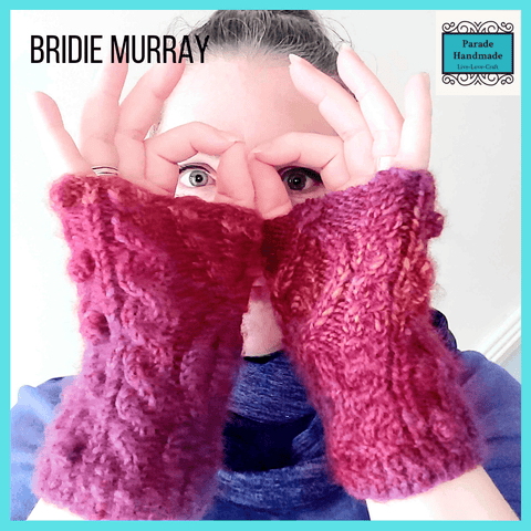 Aran Style Wrist Warmers in Purple Red and Orange -100% Chunky Acrylic - Size M/L - By Bridie Murray - Parade Handmade