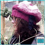 Pink Beret - Striped Over Sized Style with Lace - Free Size - 100% Wool - by Parade - Parade Handmade