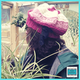 Pink Beret - Striped Over Sized Style with Lace - Free Size - 100% Wool - by Parade - Parade Handmade