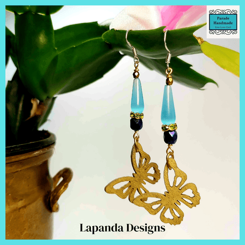 Butterfly Charm Boho Earrings - Lightweight and Whimsical with Sterling Silver Hooks - by Lapanda Designs - Parade Handmade