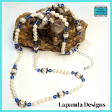  Mother Of Pearl and Royal Blue Crystal Necklace By Lapanda Designs - Parade Handmade