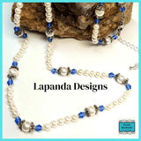  Mother Of Pearl and Royal Blue Crystal Necklace By Lapanda Designs - Parade Handmade