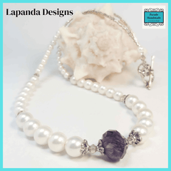 Mother of Pearl Necklace With Purple Crystal Detail by Lapanda Designs