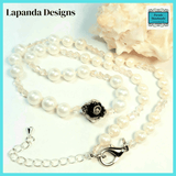 Mother of Pearl Necklace with Black and Pink Crystal Focal Bead by Lapanda Designs - Parade Handmade