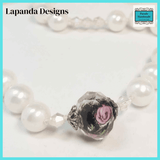 Mother of Pearl Necklace with Black and Pink Crystal Focal Bead by Lapanda Designs - Parade Handmade