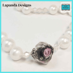 Mother of Pearl Necklace with Black and Pink Crystal Focal Bead by Lapanda Designs