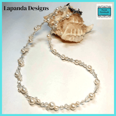 Mother of Pearl Necklace in White with Crystals by Lapanda Designs