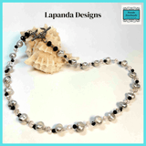 Grey Pearl Necklace with Black and Pink Crystal Detail by Lapanda Designs - Parade Handmade