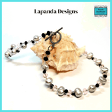 Grey Pearl Necklace with Black and Pink Crystal Detail by Lapanda Designs - Parade Handmade