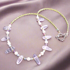 Amethyst & Pearl Gemstone Necklace & Earrings Box Set, By Lapanda Designs