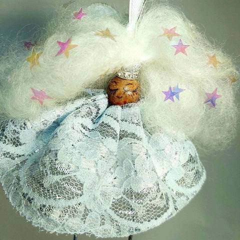 Angel Christmas Decoration with Pale Blue Lace - Parade Handmade Co Mayo