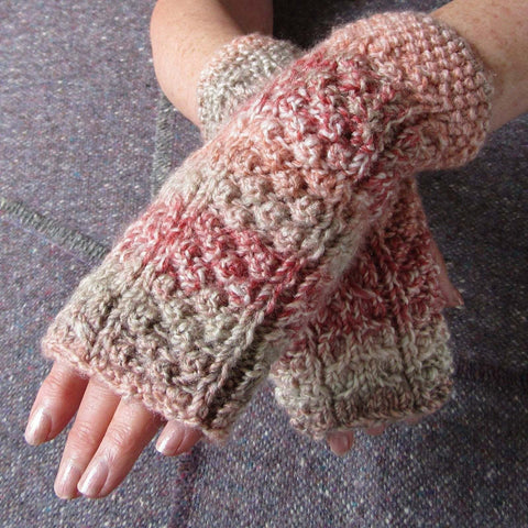 Aran Style Wrist Warmers, Ladies, Peach, Med, by Bridie Murray - Parade Handmade