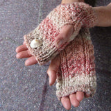 Aran Style Wrist Warmers, Ladies, Peach, Med, by Bridie Murray - Parade Handmade