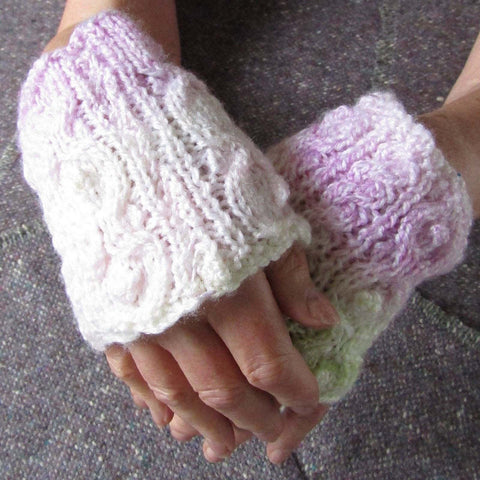 Aran Style Wrist Warmers, Peach Ladies Small, By Bridie Murray - Parade Handmade