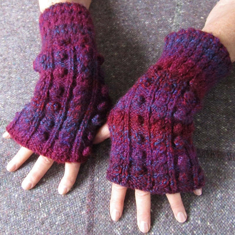 Aran Style Wrist Warmers, Plum, Ladies, Med, By Bridie Murray - Parade Handmade