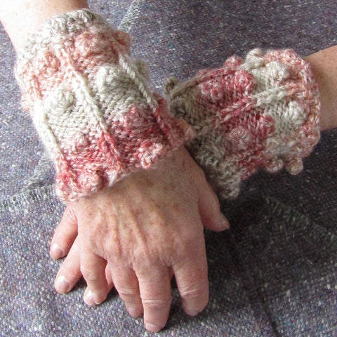 Aran Style Wrist Warmers in Peach Ladies Med, By Bridie Murray - Parade Handmade