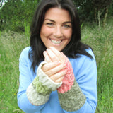 Aran Style Wrist Warmers in Varied Green White and Yellow, By Bridie Murray - Parade Handmade