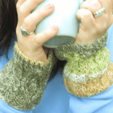 Aran Style Wrist Warmers in Varied Green White and Yellow, By Bridie Murray - Parade Handmade Ireland