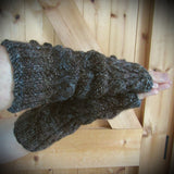 Aran Wrist Warmers in Variegated Browns and Greys XL, By Bridie Murray - Parade Handmade