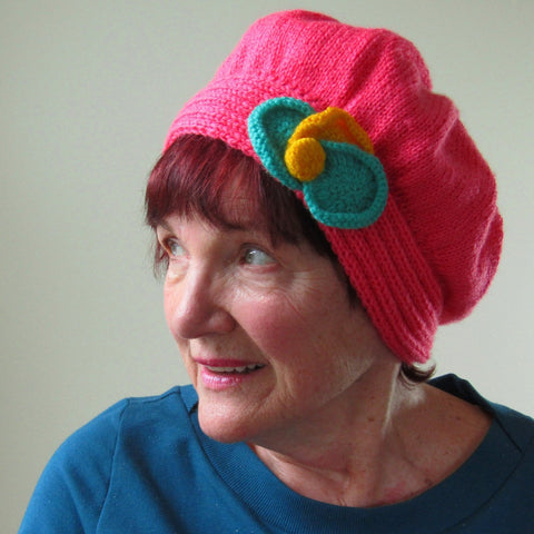 Arty Little Pink Hat With Floral Detail, By Jo's Knits - Parade Handmade