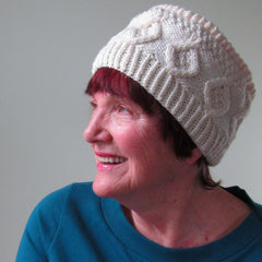 Attractive Aran Knit Hat In Cream, By Jo's Knits