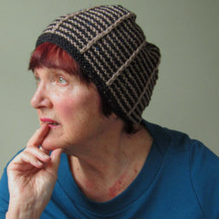 Beautiful Black & Beige Knitted Hat, By Jo's Knits
