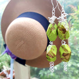 Big Lime Green Earrings with Top Knot - Acrylic - SP Copper Wire - SS Hooks - By Lapanda Designs - Parade Handmade