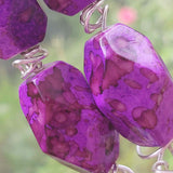Big Zingy Purple Earrings - Acrylic - Silver Plated Copper Wire Work - by Lapanda Designs - Parade Handmade Newport Co Mayo
