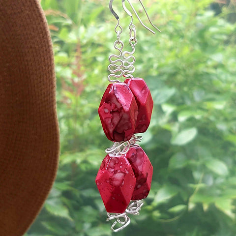 Big Red Earrings from Lapanda Designs New Zingy Summer Collection '22 - Acrylic - SP Copper Wire - SS Hooks - Parade Handmade Co Mayo