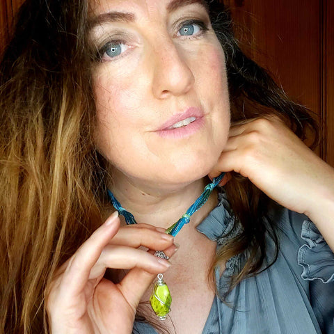 Big Zingy Summer Pendant Necklace - Acrylic -Boho Vibe - Lime Green by Lapanda Designs - Parade Handmade WWW