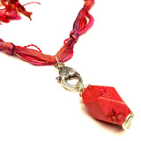 Big Zingy Summer Pendant Necklace - Tibetan Silver Bail - Acrylic Red - Boho Vibe - by Lapanda Designs - Parade Handmade