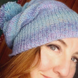 Blue and Lilac Bobble Hat - 30% Wool - Hand Knitted - by Shoreline - Parade Handmade Newport West of Ireland