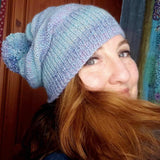 Blue and Lilac Bobble Hat - 30% Wool - Hand Knitted - by Shoreline - Parade Handmade West of Ireland