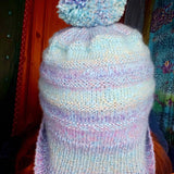 Blue and Lilac Bobble Hat - 30% Wool - Hand Knitted - by Shoreline - Parade Handmade Ireland