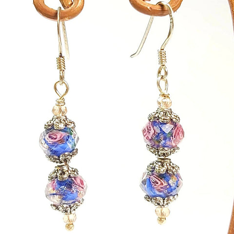Blue Floral Crystal Earrings, By Lapanda Designs. Parade Handmade