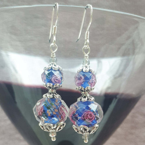 Blue & Pink Floral Crystal Earrings, By Lapanda Designs - Parade Handmade