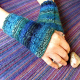 Blue and Green Aran Wrist Warmers - Soft Seamless - 60% Wool - M - By Shoreline - Parade Handmade Newport Co Mayo