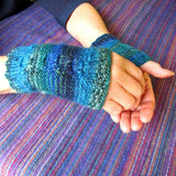 Blue and Green Aran Wrist Warmers - Soft Seamless - 60% Wool - M - By Shoreline - Parade Handmade Ireland