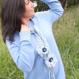 Felt Lariat in Pale Blues with Pretty Beaded Detail, By Parade - Parade Handmade Ireland