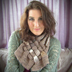 Brown & Cream, Handknit Scarf Neck Piece, By Shoreline