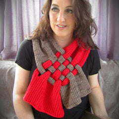 Brown & Red Lattice Handknit Scarf, By Shoreline
