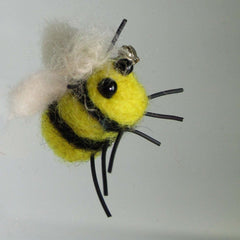 Bumble Bee Felt Wool Brooch, Blonde Fringe, By Parade Handmade
