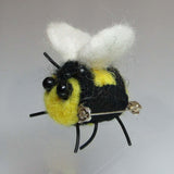 Bumble Bee Felt Wool Brooch, Curly Black Fringe, By Parade Handmade - Parade Handmade