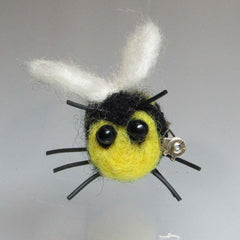 Bumble Bee Felt Wool Brooch, Curly Black Fringe, By Parade Handmade