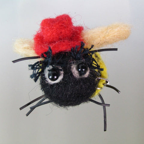 Bumble Bee with Red Fedora, Felt Brooch, By Parade Handmade - Parade Handmade