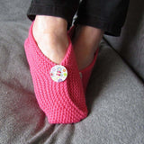Chinese Style Hot Pink Hand Knitted Slipperettes, By Shoreline - Parade Handmade